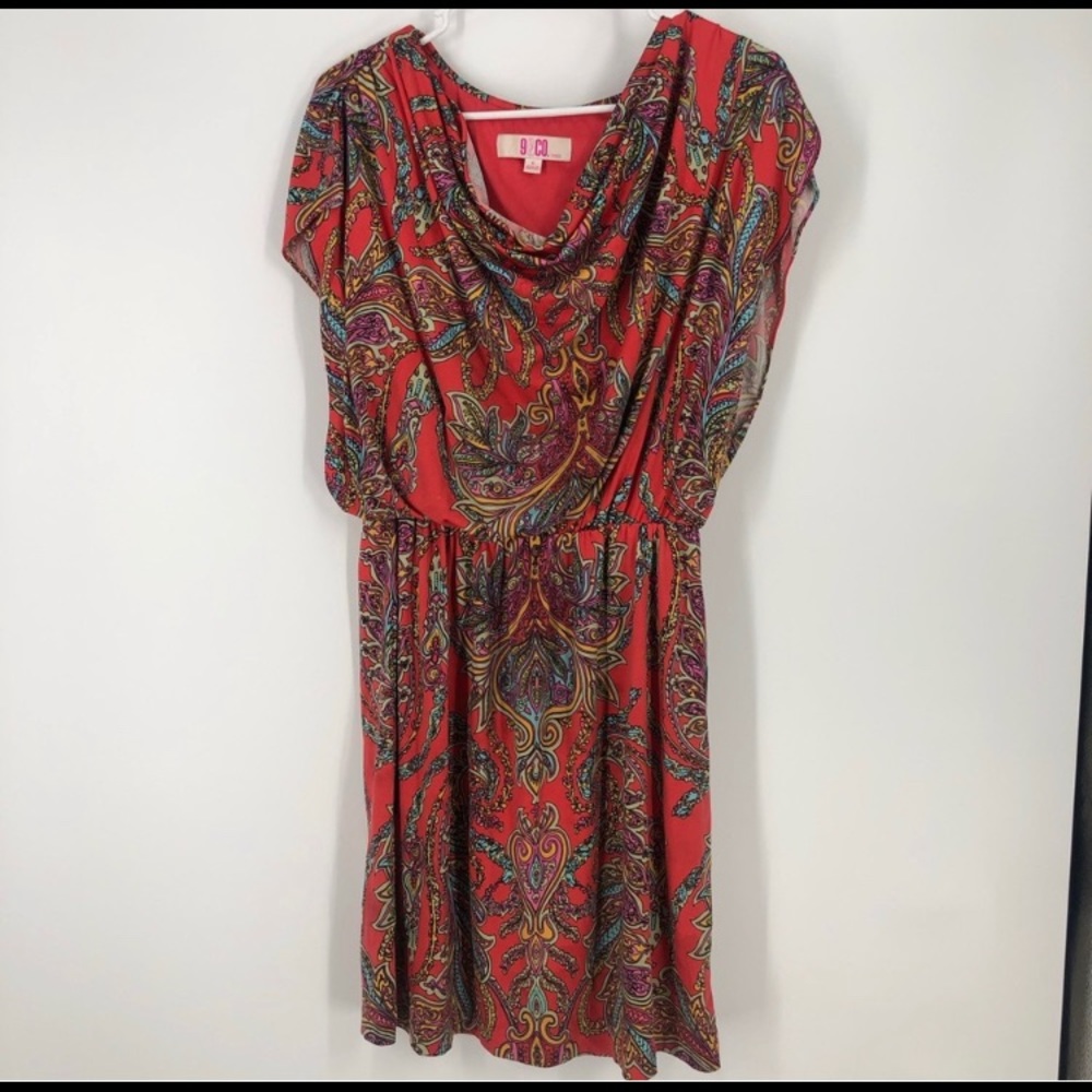 Pink green paisley stretched cinched waist dress